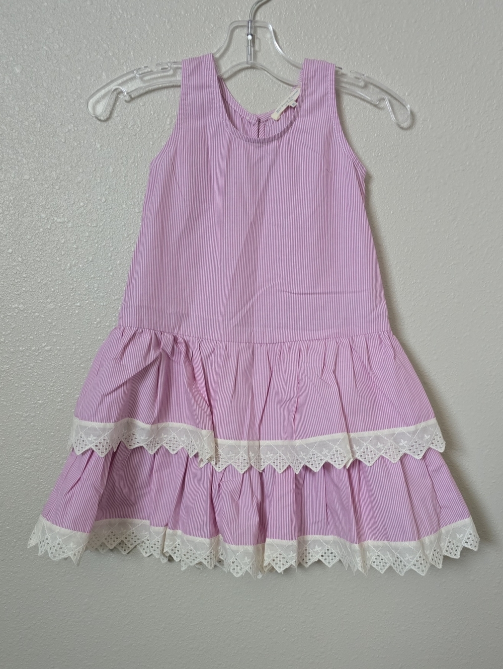 Girls Light Pink Lace-Trim Tiered Summer Dress